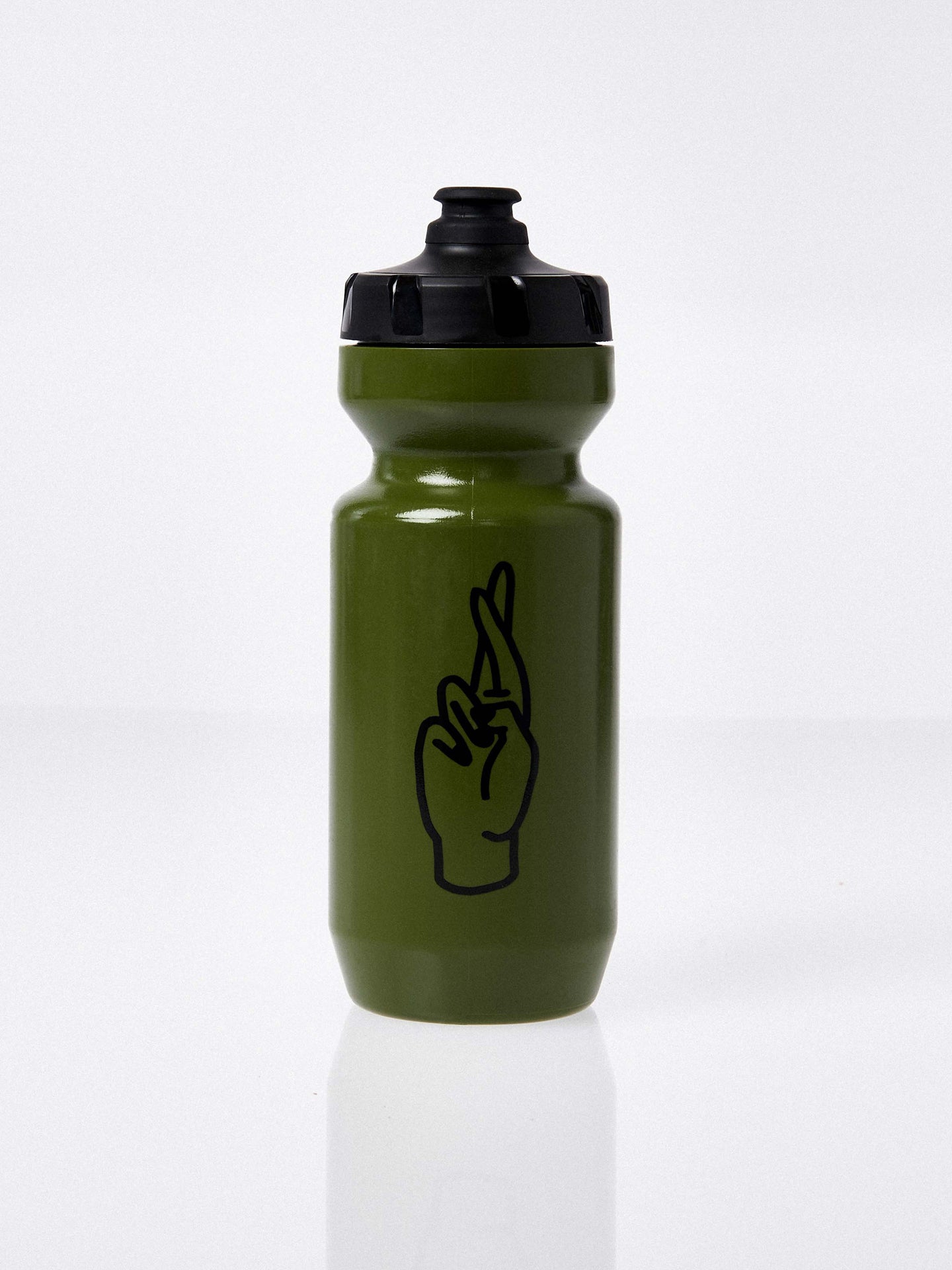 A Fingerscrossed Classic road cycling bidon bottle in Moss With black logos