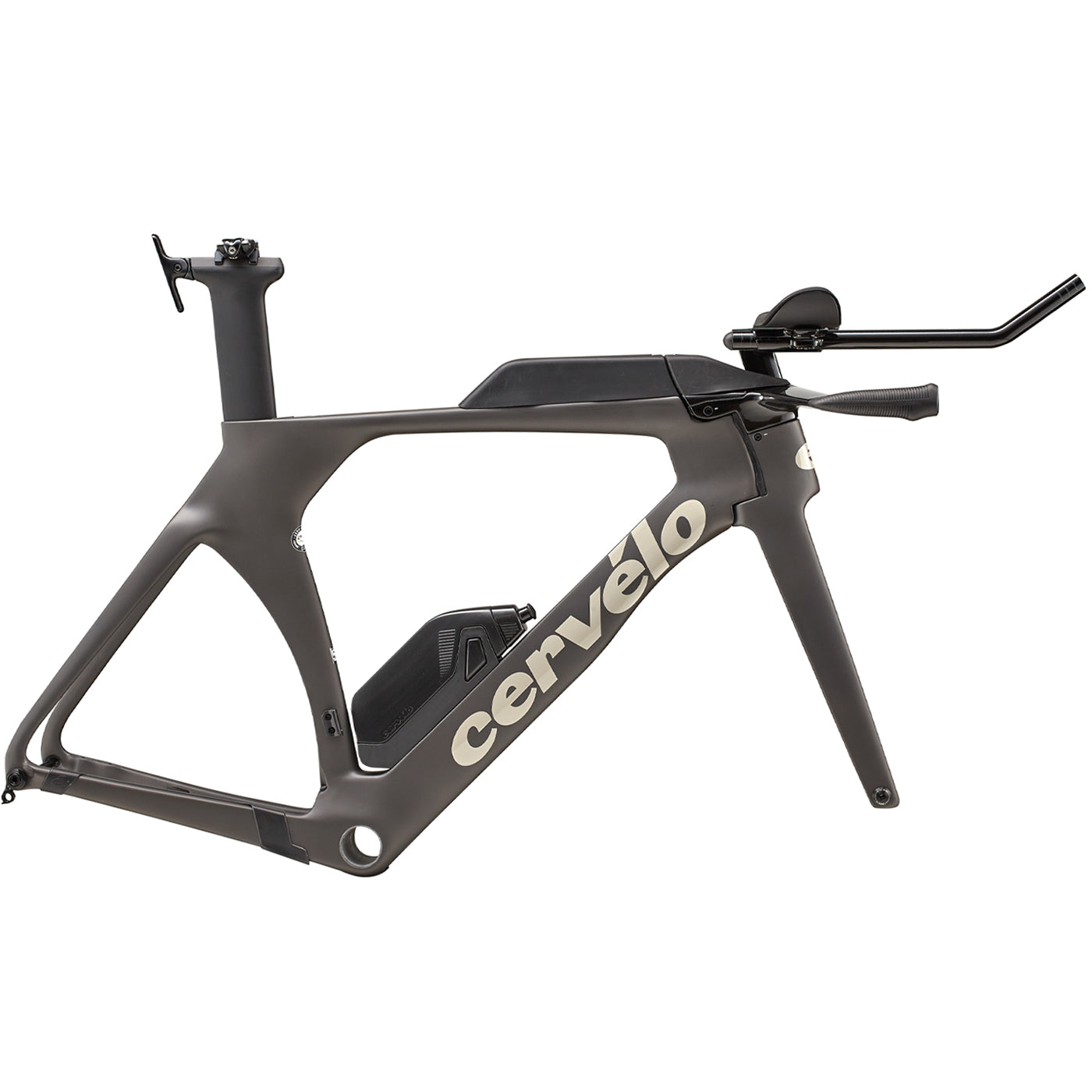 The side profile of a Cervelo P5 Time Trial Triathlon frame set in Five Black