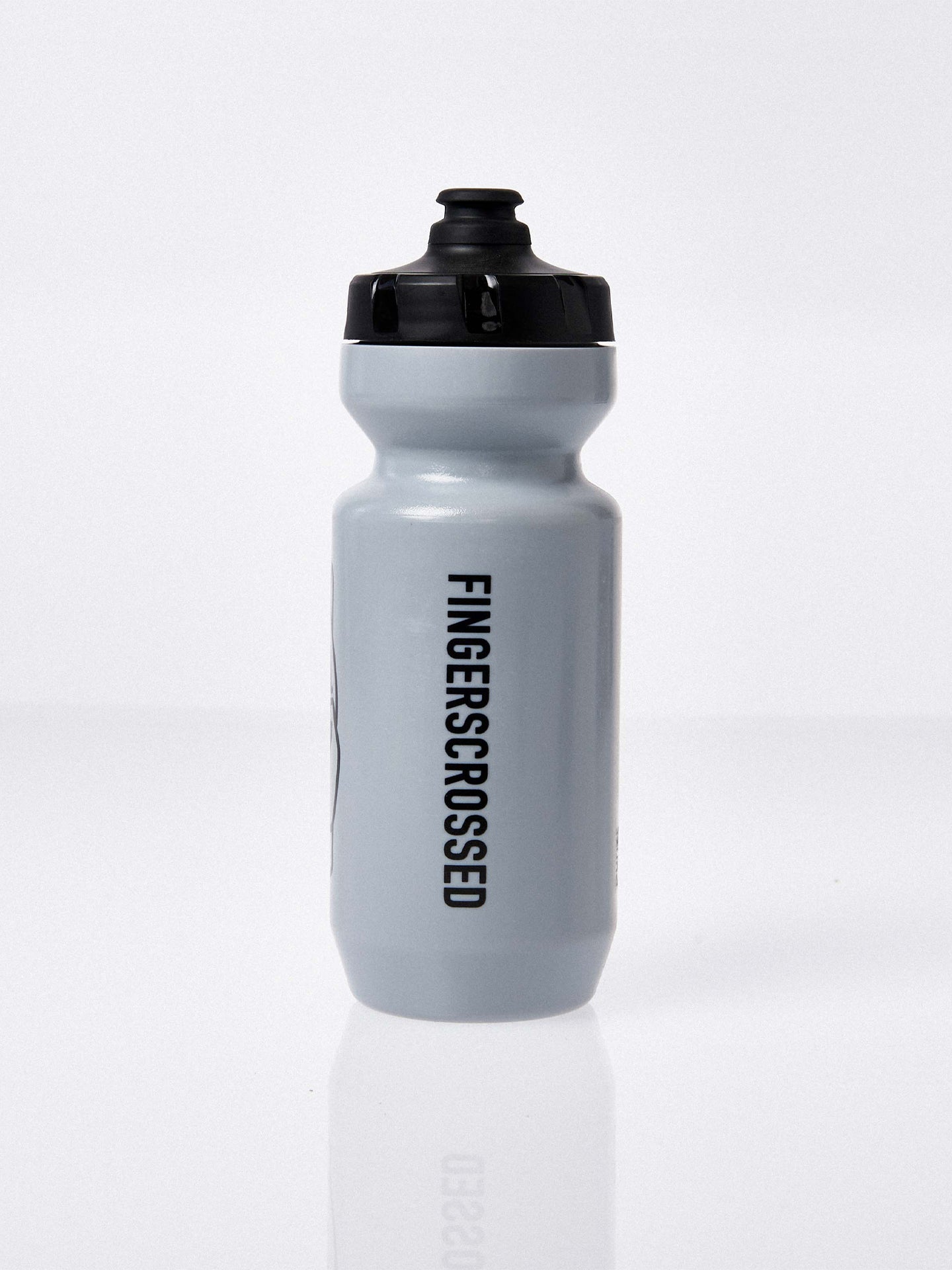 A Fingerscrossed Classic road cycling bidon bottle in Ash With black logos
