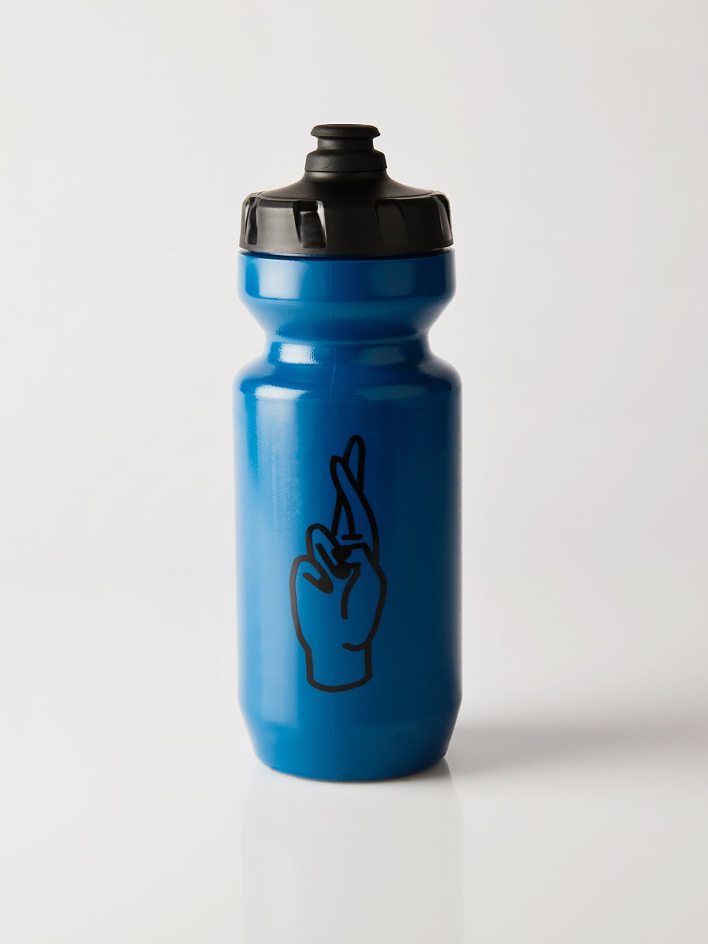A Fingerscrossed Classic road cycling bidon bottle in Fjord Blue With black logos
