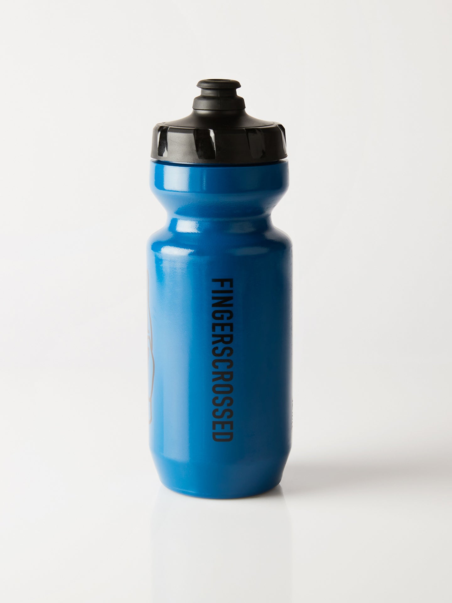 A Fingerscrossed Classic road cycling bidon bottle in Fjord Blue With black logos