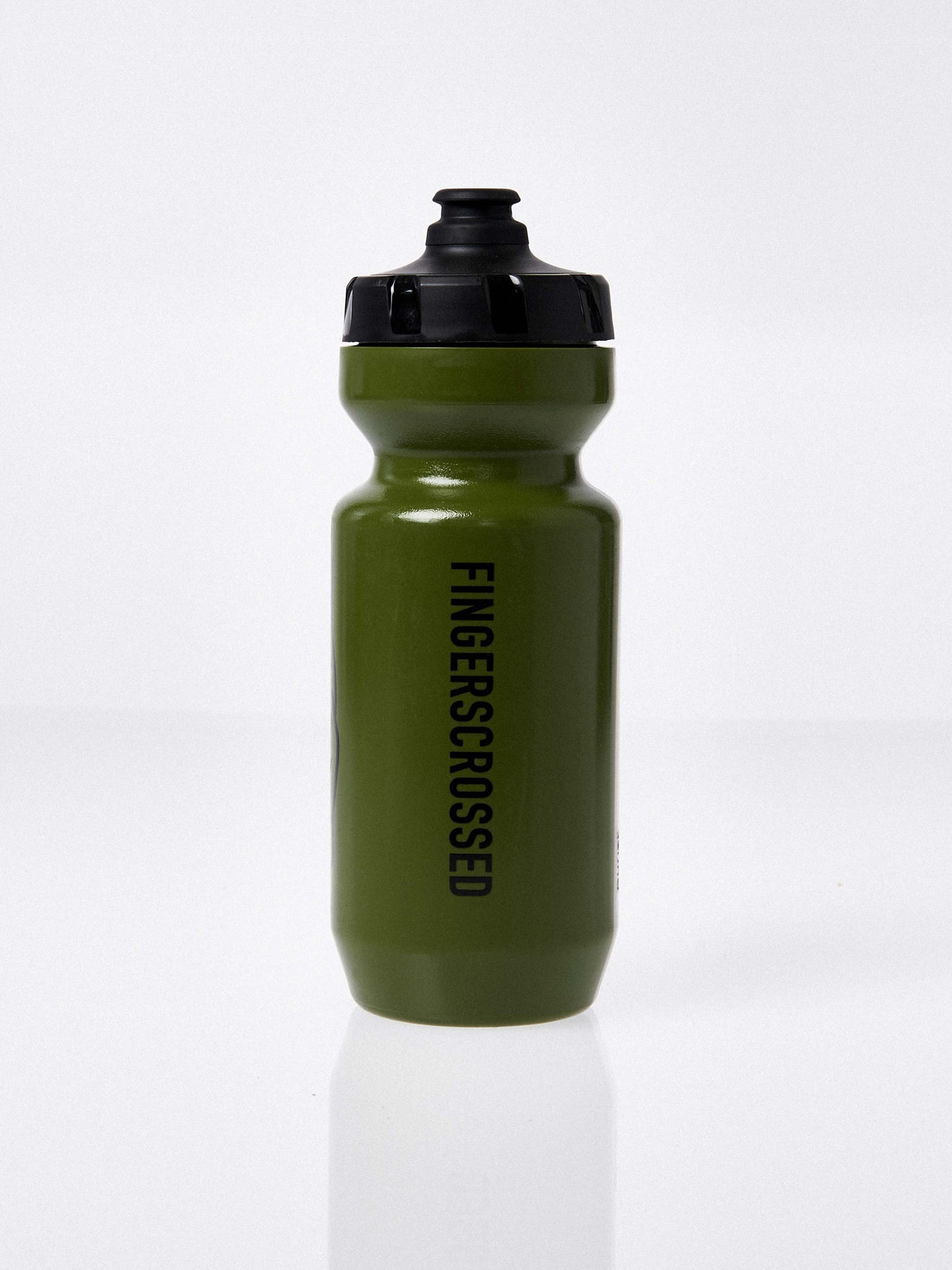 A pair of Fingerscrossed Classic road cycling bidon bottle in Moss