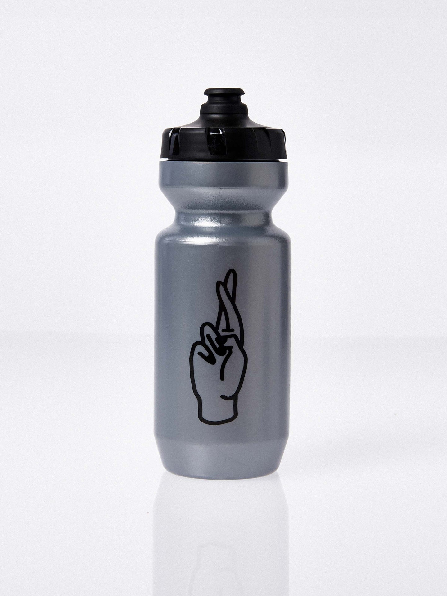 A pair of Fingerscrossed Classic road cycling bidon bottle in Silver With black logos
