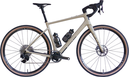 A Sand Colored ENVE MOG Carbon Fiber Disc Brake Off-road Gravel Racing Bike with SRAM Red AXS XPLR Groupset and Enve G23 Carbon Gravel Wheels