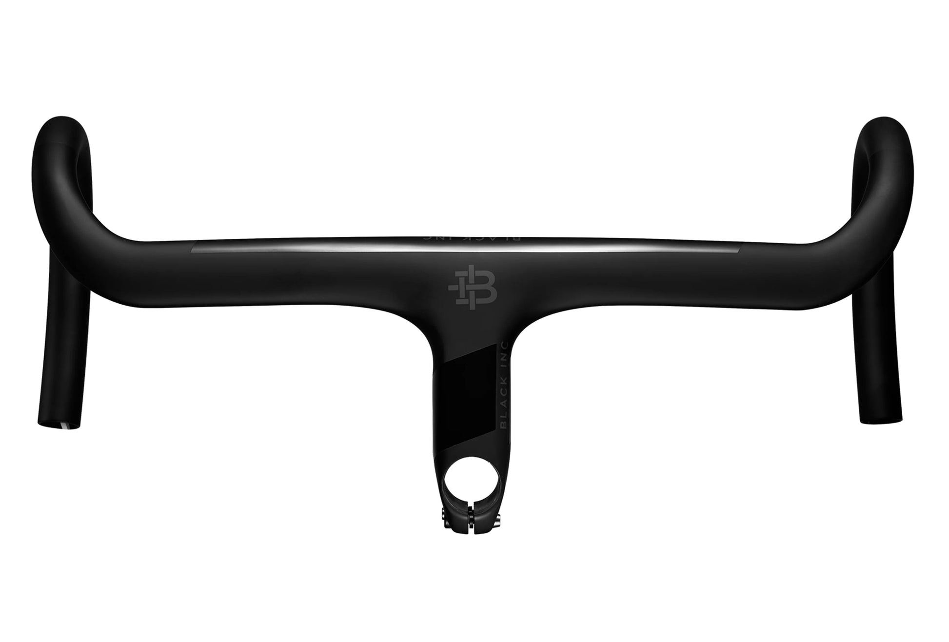 The top of a Black Inc carbon fiber integrated Barstem for road bikes