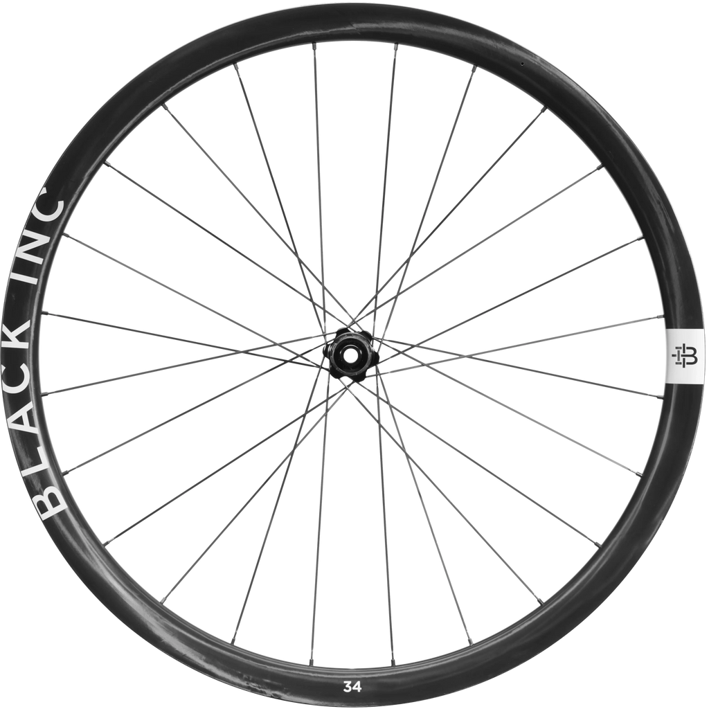 A Black Inc Thirty Four Carbon gravel rear wheel