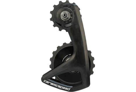 A CeramicSpeed Oversized Pulley Wheel System RS-Alpha with Aero pulley wheels for road racing and tt bikes with Shimano group sets