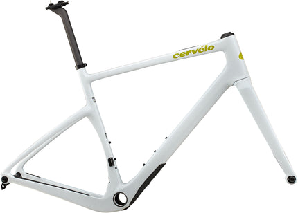 The side of a new Cervelo Aspero carbon fiber gravel race bike frameset in Sea Ice