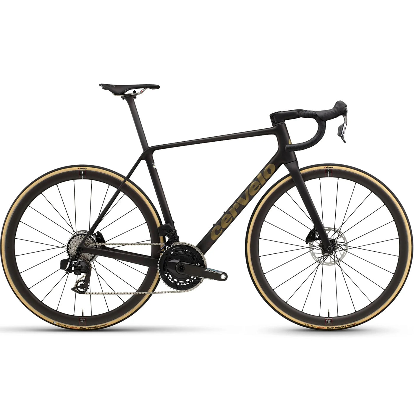 The side of a Cervelo R5 ultralight carbon climbing bike with a white background