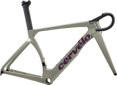 A 2025 Cervelo S5 Aero road racing bicycle disc brake frame set in the Charcoal colorway