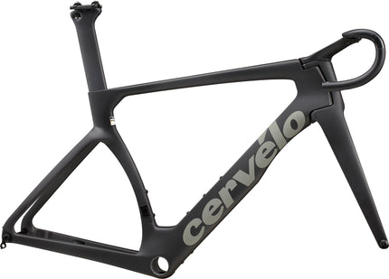 A 2025 Cervelo S5 Aero road racing disc brake bicycle frame set in Five Black colorway