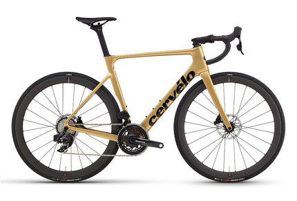 The side profile of a Cervelo Soloist with SRAM Force AXS groupset in Gold