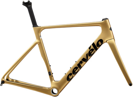 A gold dust Cervelo Soloist set road racing disc brake bicycle frame