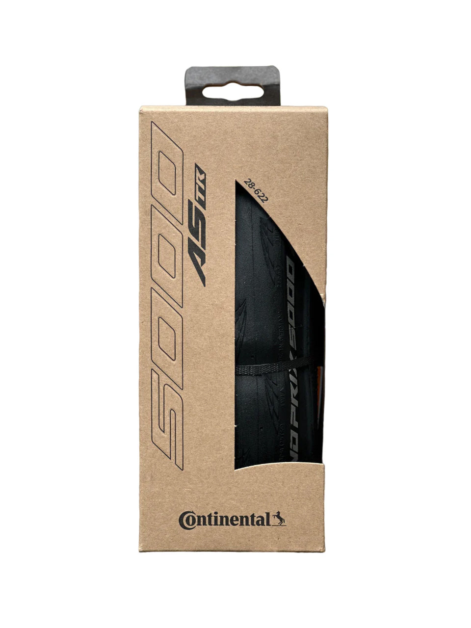 A Continental GP5000 AS TR tubeless road bicycle all season tire in its packaging 
