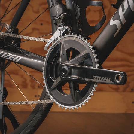 A SRAM Rival AXS Crankset on a Specialized Tarmac SL7 Rental Bike