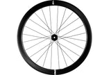 An Enve Foundation 45 carbon fiber disc road racing rear wheel with black Enve logos