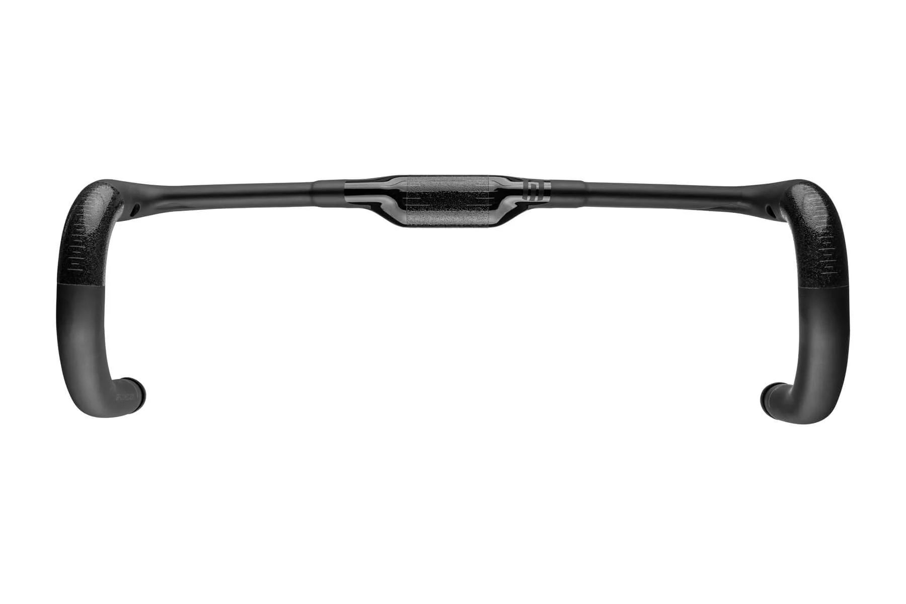 A black, carbon fiber, Enve SES AR Road handlebar for in-route integration