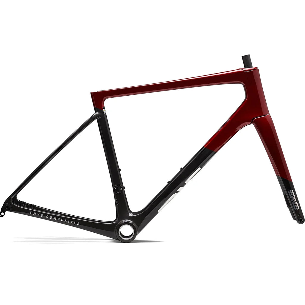 An Enve Melee Frameset infront of a white background in the Iconic Red colorway #iconic-red