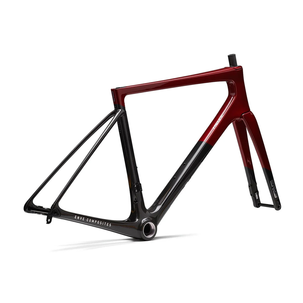 An Enve Melee Frameset infront of a white background in the Iconic Red colorway #iconic-red