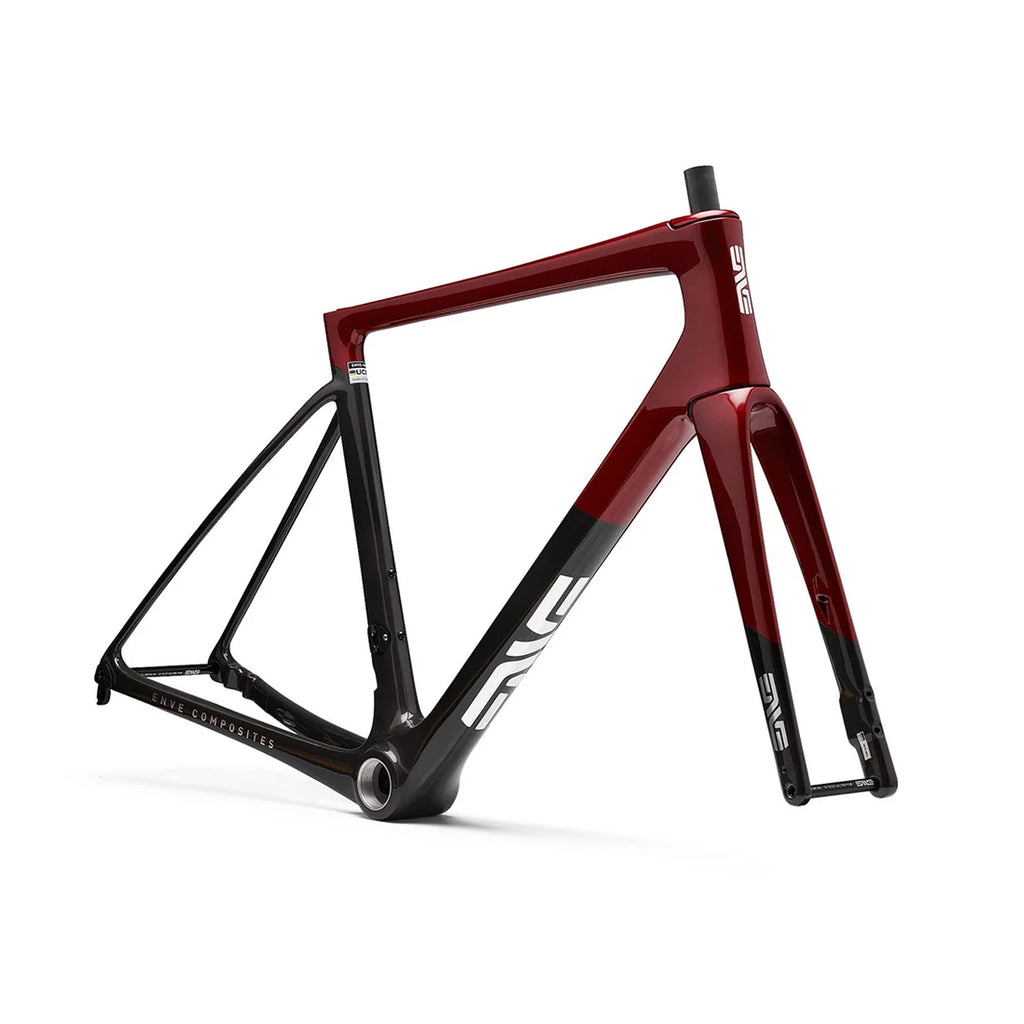 An Enve Melee Frameset infront of a white background in the Iconic Red colorway #iconic-red