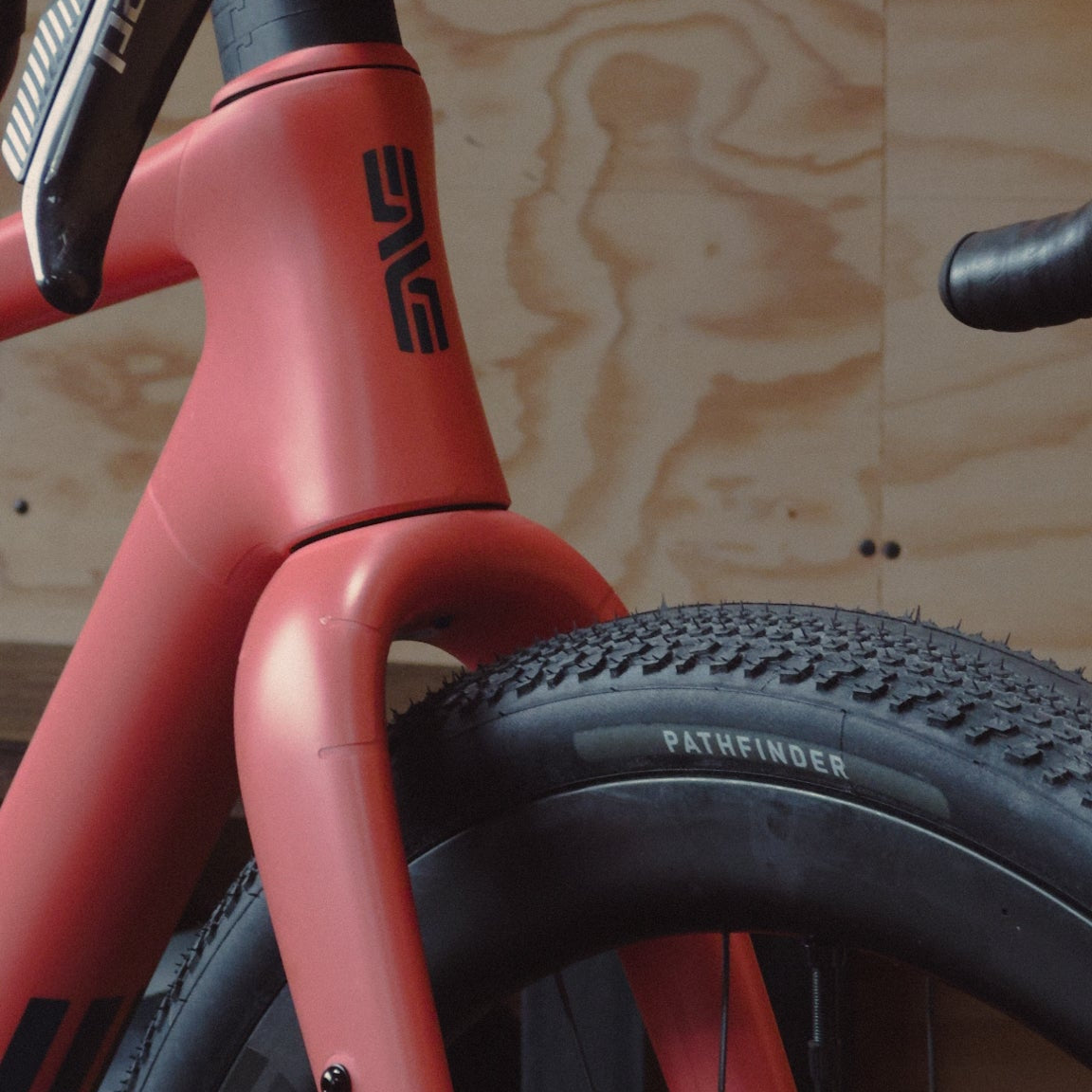 A close up of an Enve MOG with Pathfinder Pro gravel tires