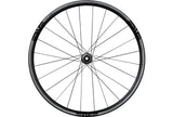 An Enve SES 2.3 carbon fiber disc road climbing rear wheel with black Enve logos