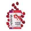 The front of a pack of Skratch Labs raspberry energy chews sport fuel