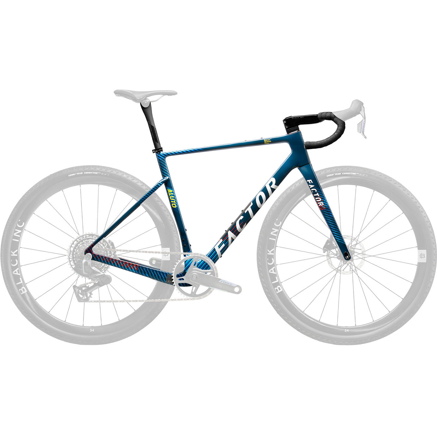 The side of a Factor Aluto gravel bike in Raptor Blue #raptor-blue