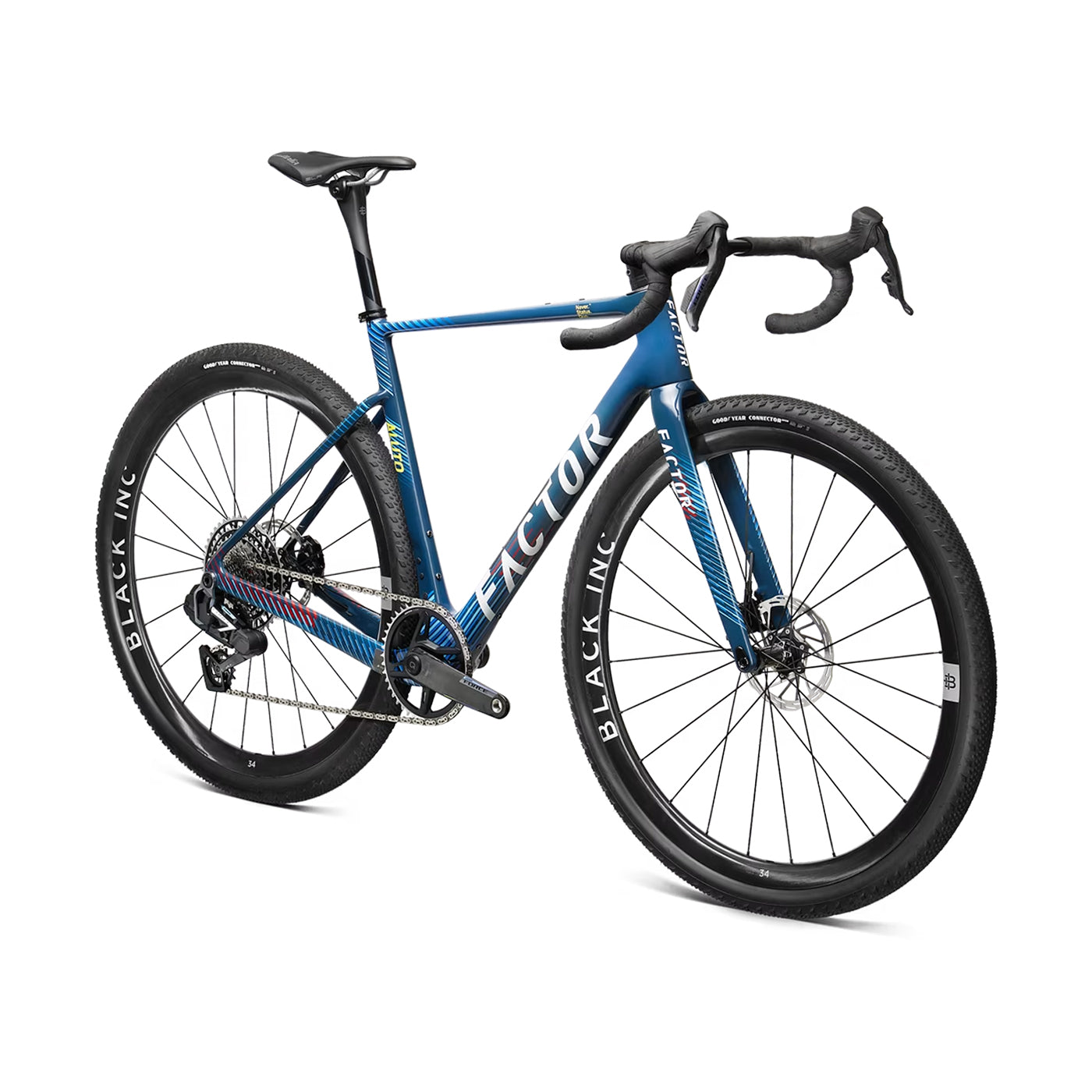 The side of a Factor Aluto gravel bike in Raptor Blue #raptor-blue