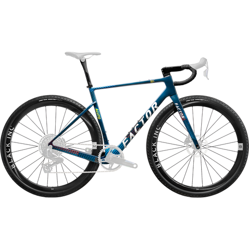 The side of a Raptor Blue Factor Aluto gravel race bike with transparent background