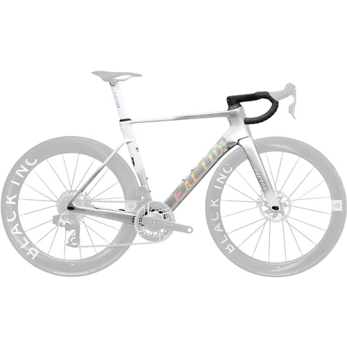 A studio image of a Factor Ostro VAM aero bike in Arctic Chrome #arctic-chrome