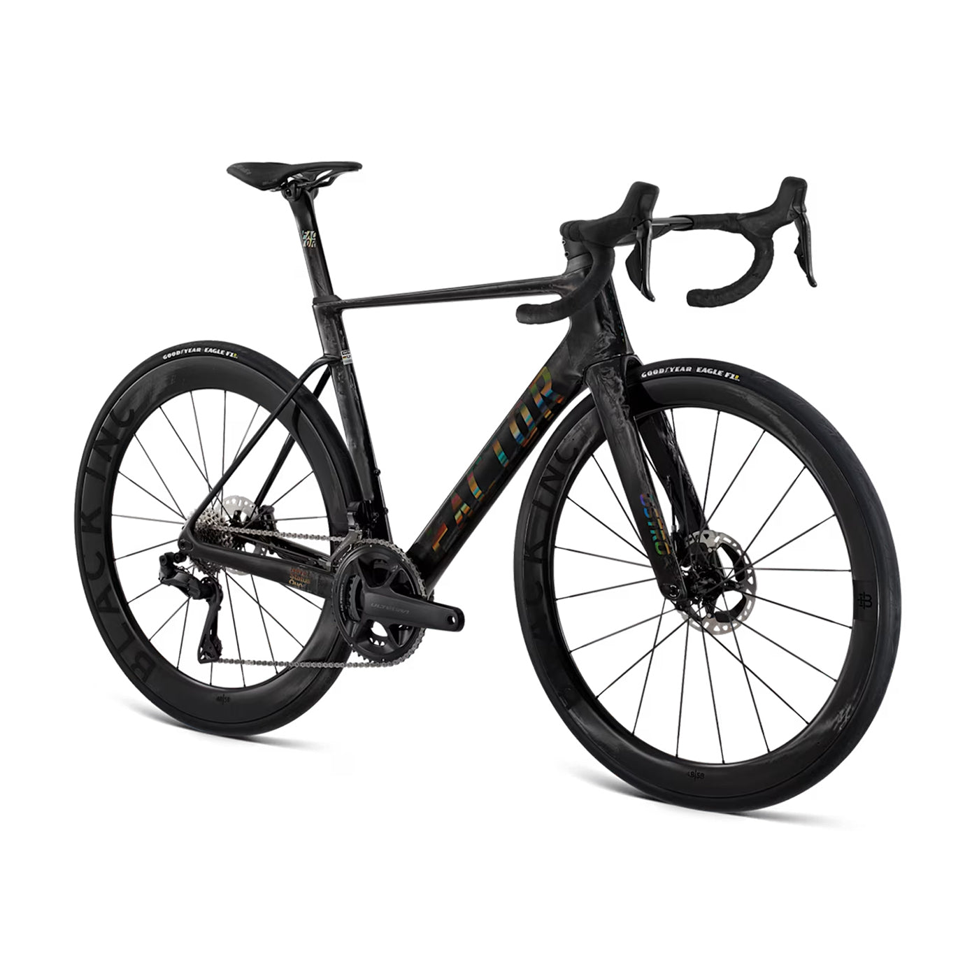 A studio image of a Factor Ostro VAM aero bike in Raw Carbon #Black