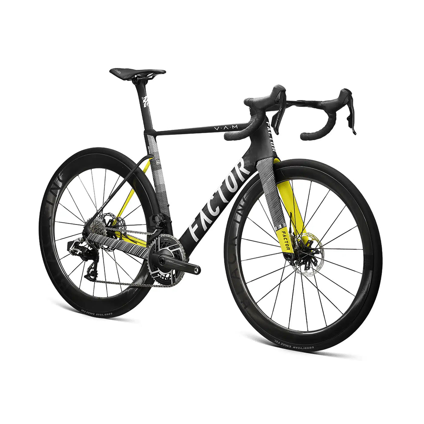 A studio image of a Factor Ostro VAM aero bike in Geometric #Geometric