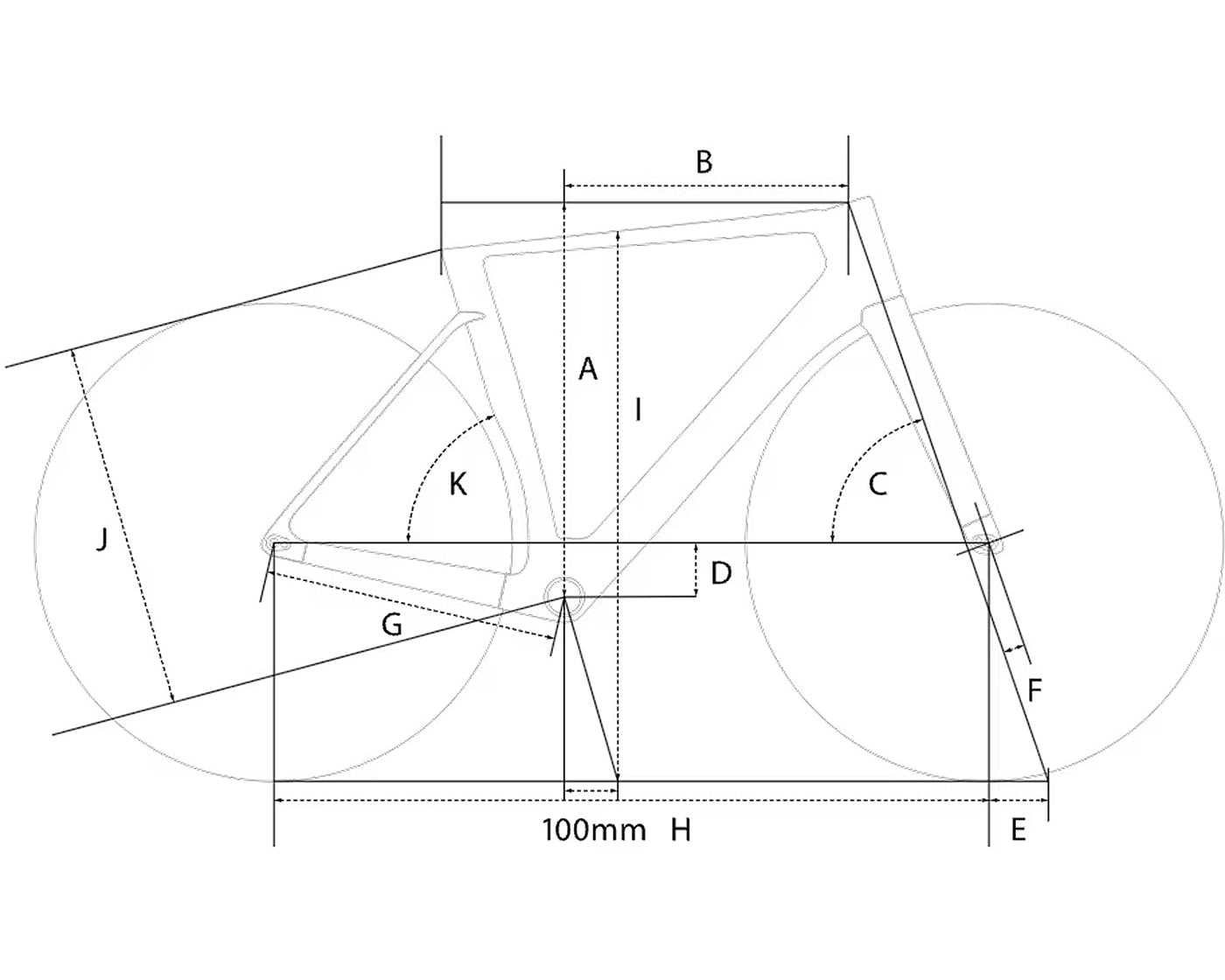A diagram of the Factor OSTRO VAM showing the dimensions of the bike