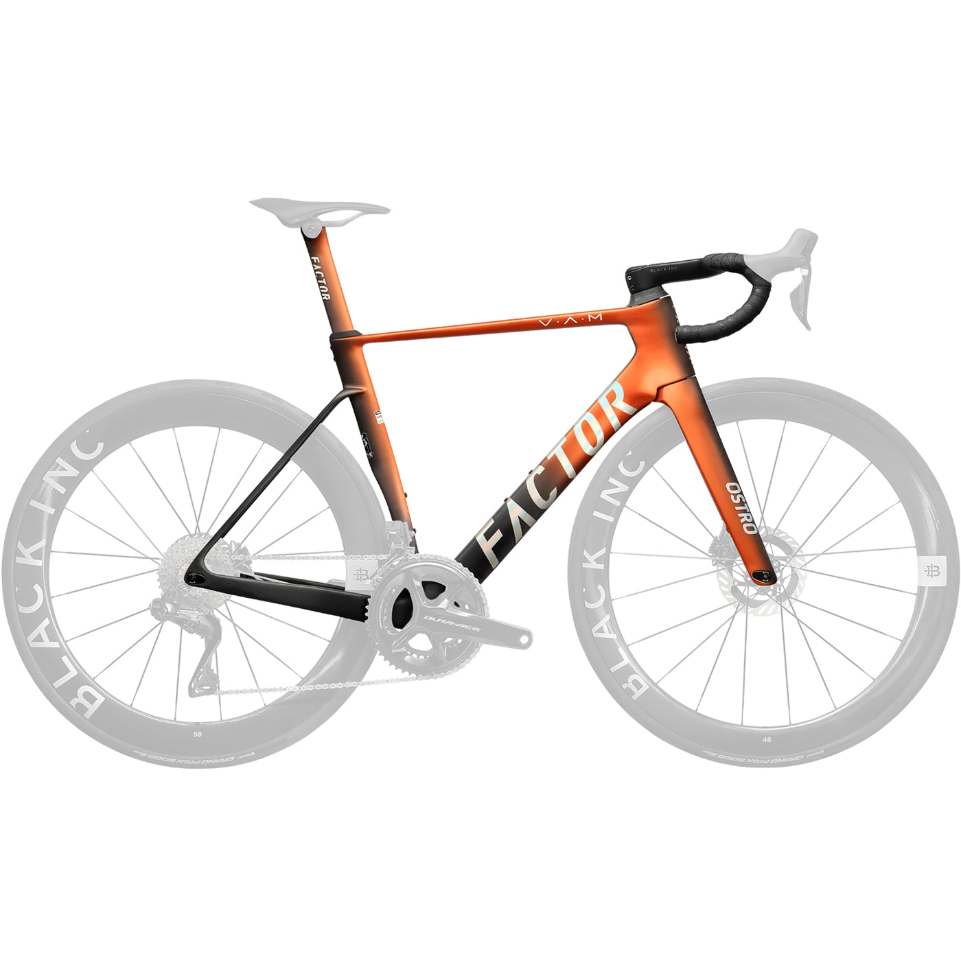 A studio image of a Factor Ostro VAM aero bike in Terracotta Orange #Terracotta-Orange