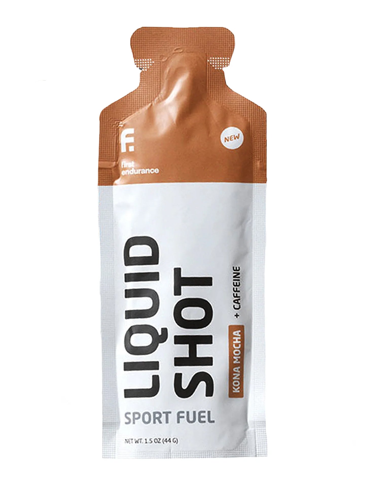 A single serving packet of First Endurance Liquid Shot Sport Fuel gle in the Kona Mocha Flavor