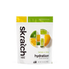 A front of a pouch of Skratch Labs lemon + lime hydration sport drink mix