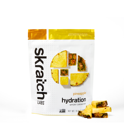 A 20-serving back of Skratch Labs Hydration Sport Drink Mix in the Pineapple Flavor