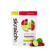 A front of a pouch of Skratch Labs raspberry limeade hydration sport drink mix