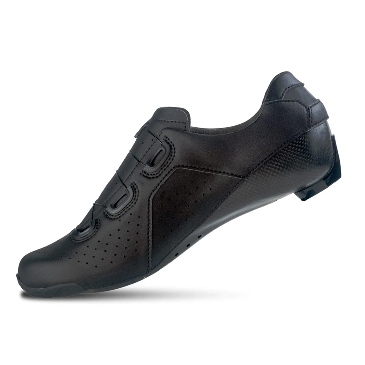 The inside of a Lake CX400 cycling shoe in Black with Black Boa Dials #black