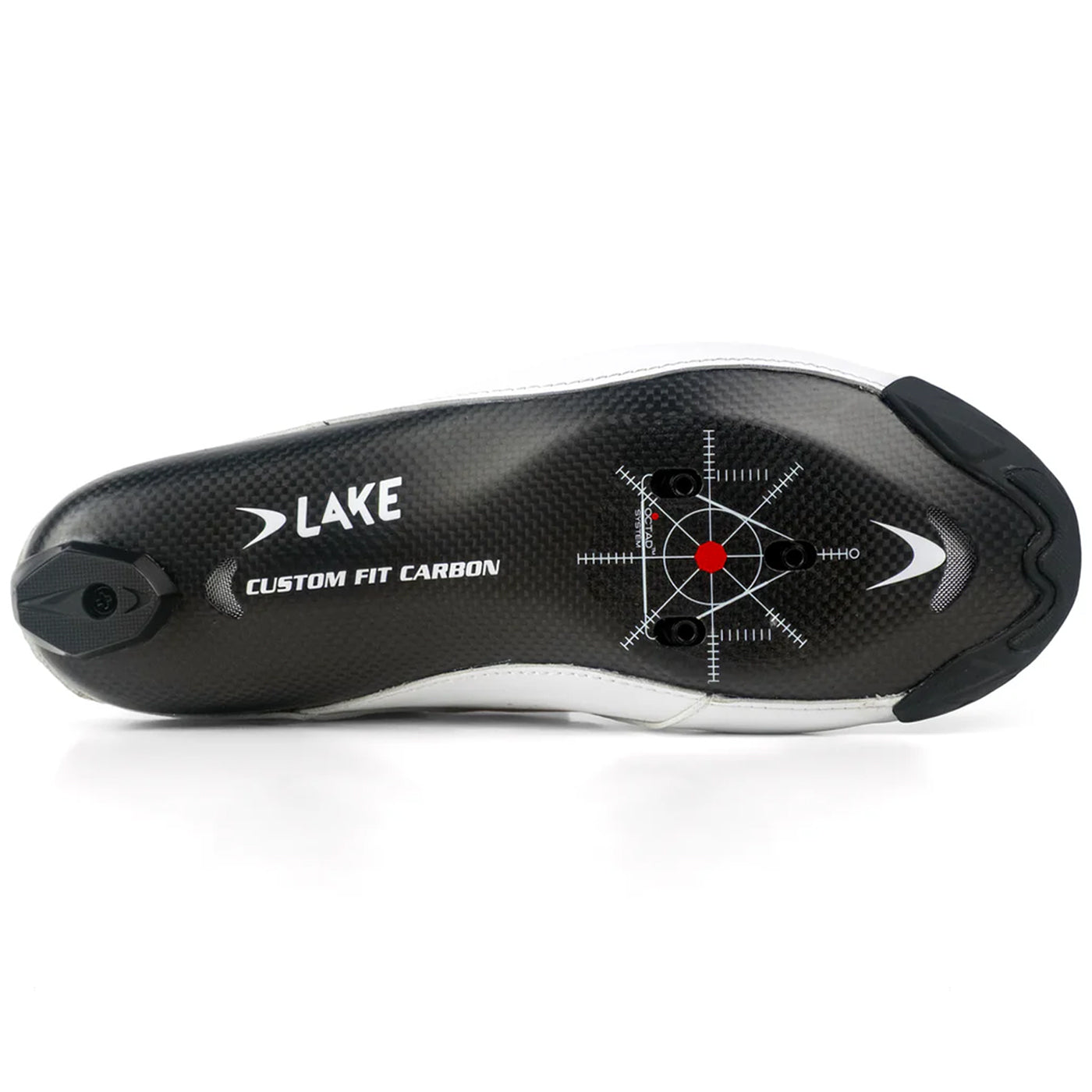 The carbon outsole of a Lake CX400 cycling shoe 