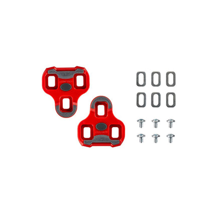 A pair of Red Look Keo Grip Cleats with 9 degree float and associated hardware
