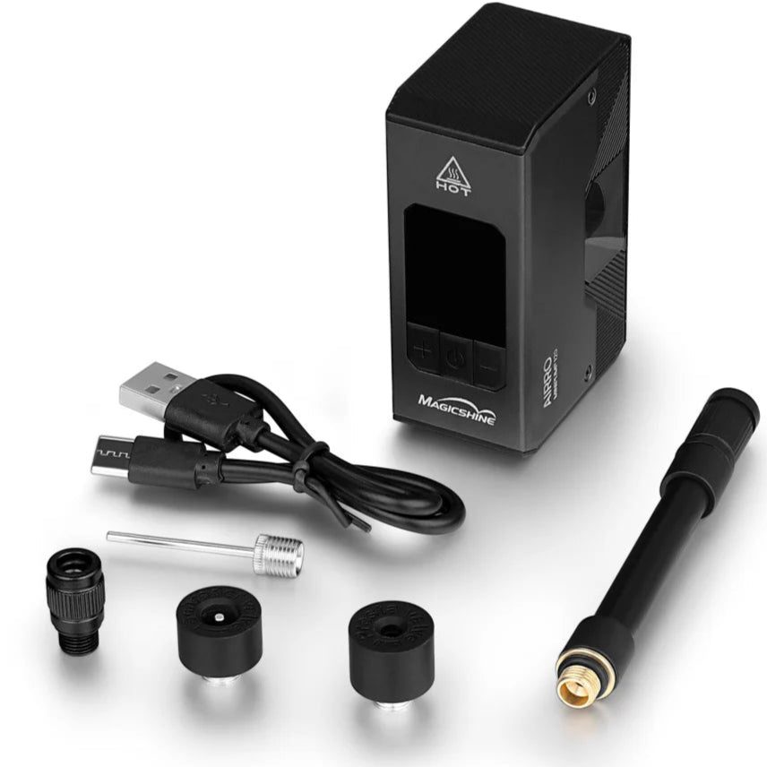 A Magicshine Airro Mini Bicycle Tire Pump and the included accessories