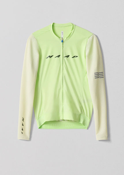 The front of a MAAP Evade Pro Base Long Sleeve road cycling and racing jersey in Glow