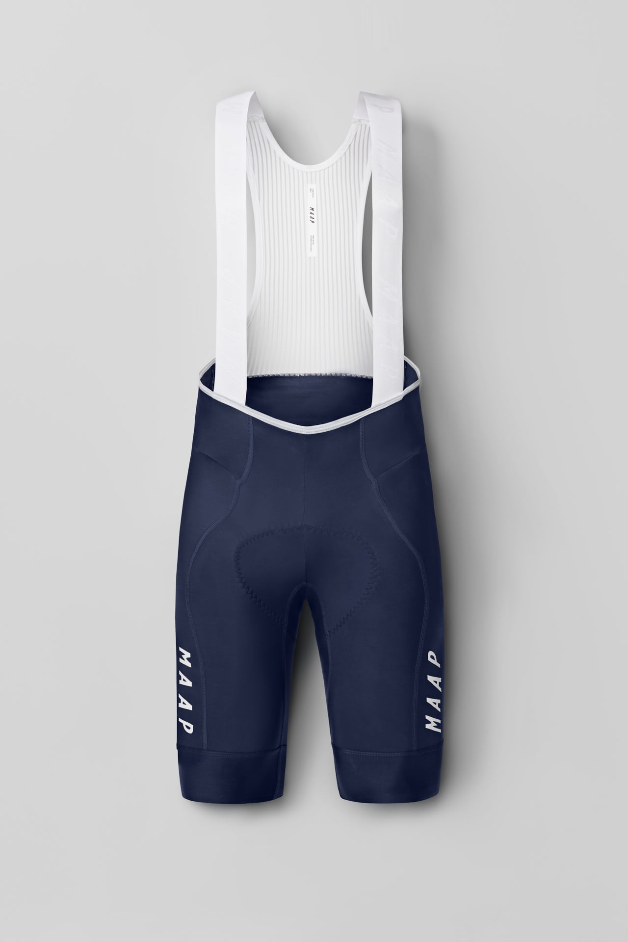 A MAAP Mens Team Bib Evo Bib Short in Navy with a White Background