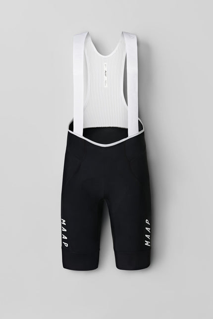 A MAAP Mens Team Bib Evo Bib Short in Black with a White Background at Metier Seattle