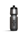 A silver 26oz purist cycling water bottle with Métier torch logo branded on the front