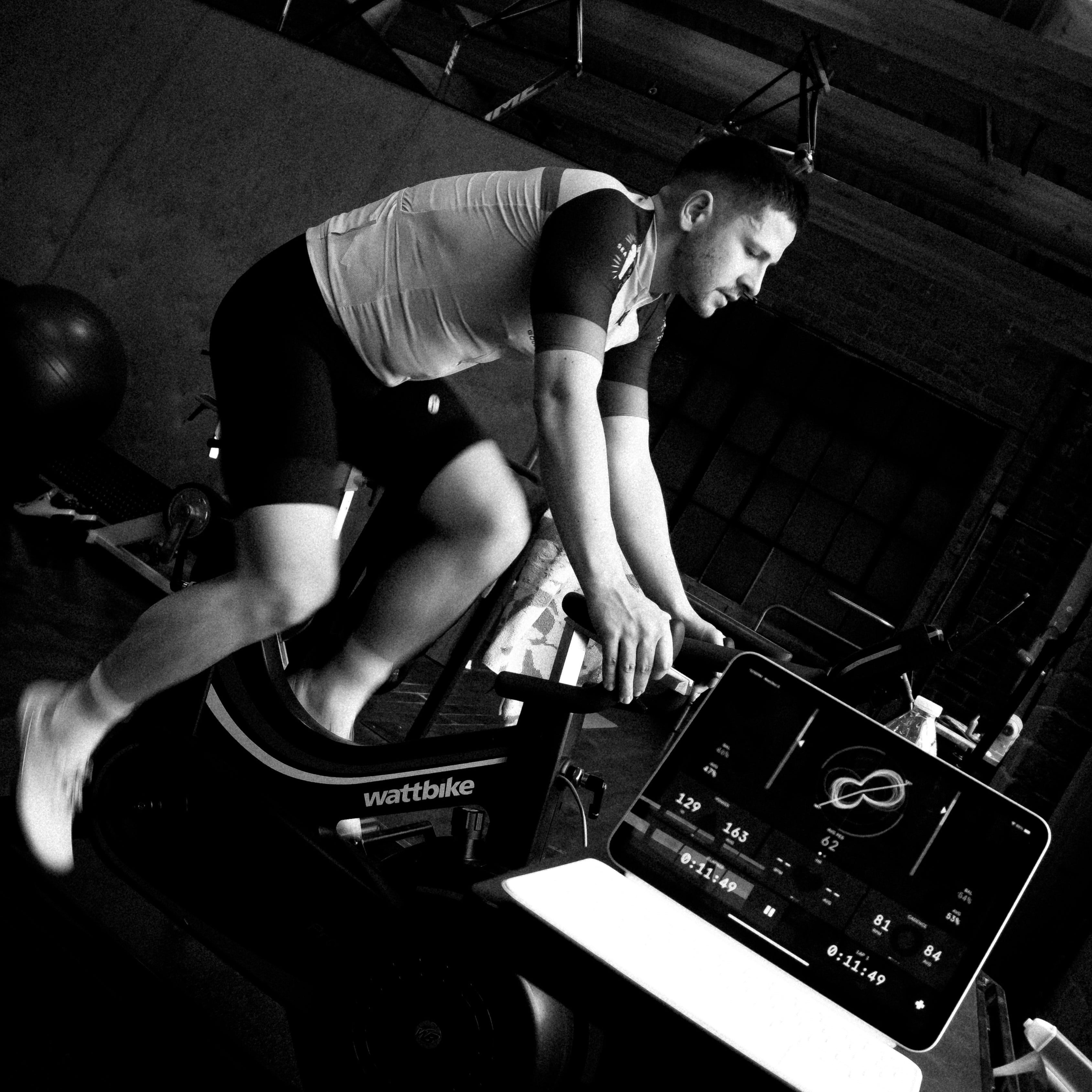 A Metier cyclist completing an INSCYD metabolic test at Metier Seattle.