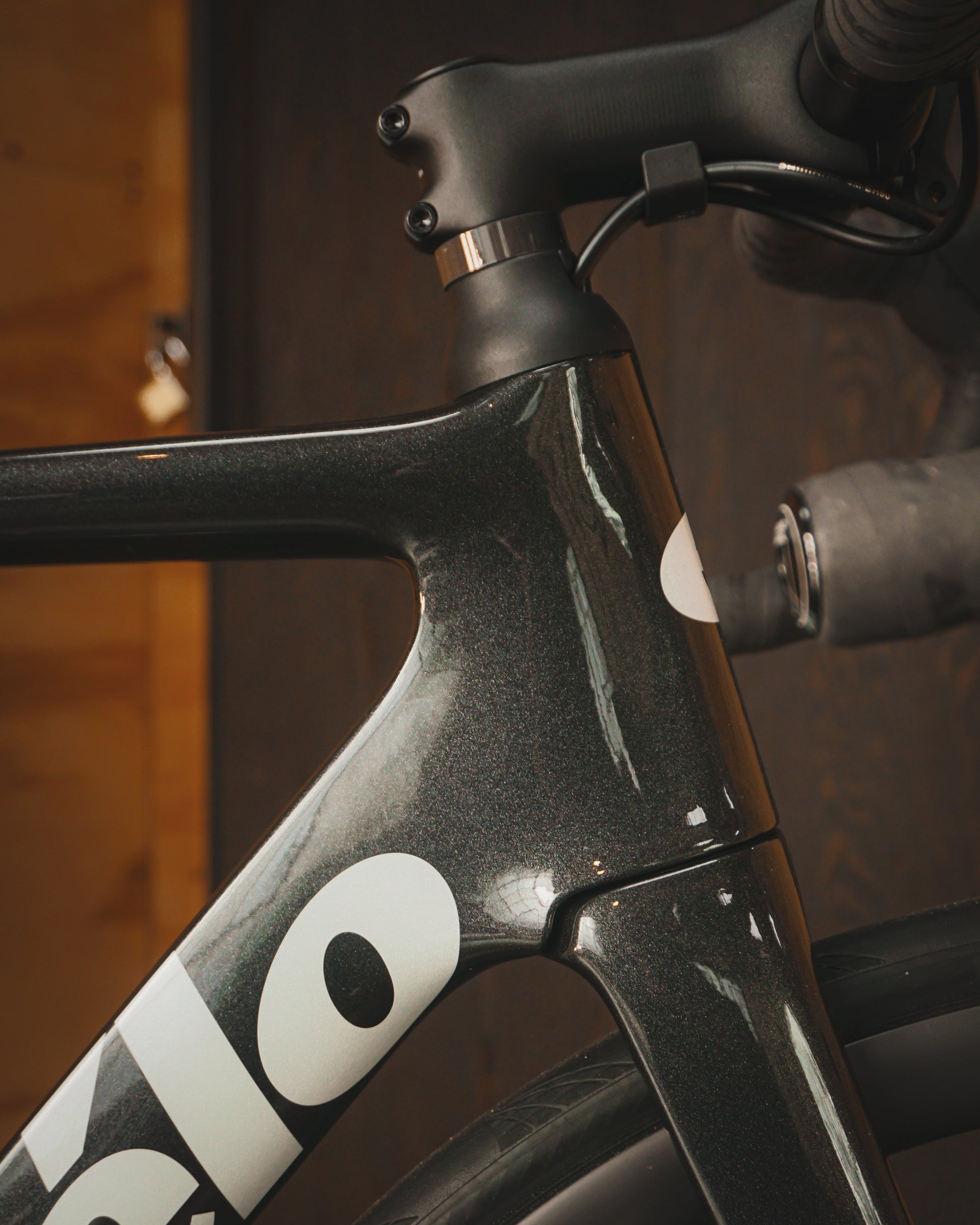 A close up of the downtube on a Cervelo Soloist road rental bike at Metier Cycling and Cafe