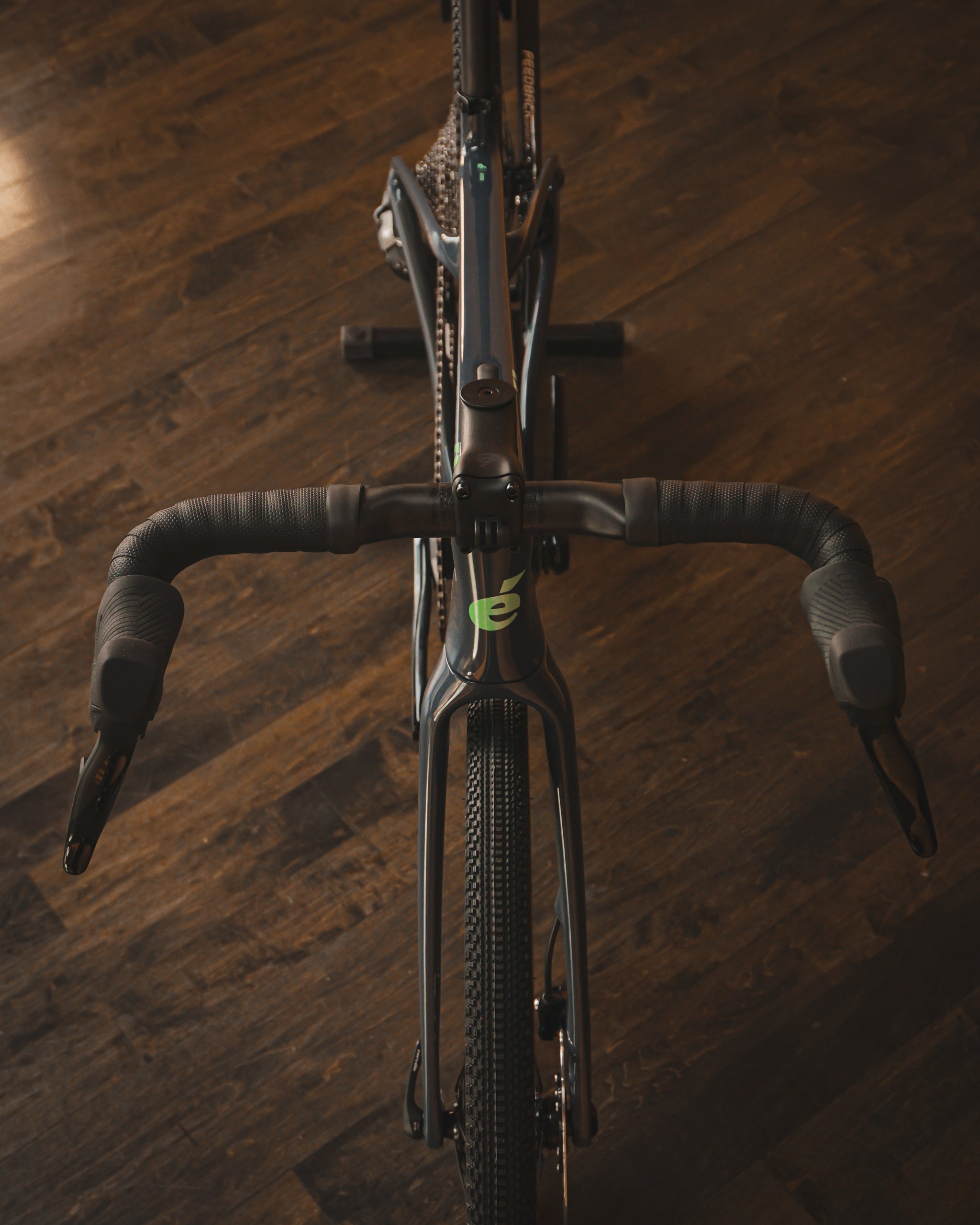 A top-down view of the cockpit on a Cervelo Aspero gravel rental bike